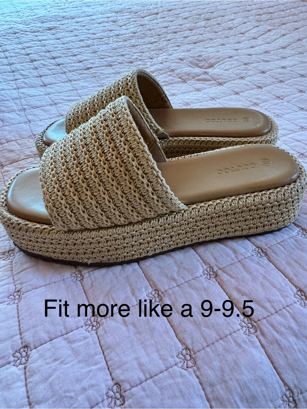 Raffia Woven Platform Slide Mules